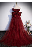 Wine red fish tail evening dress autumn solo vocal music test toasting annual host a word shoulder light wedding dress