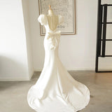 Mermaid Satin Light Wedding Dress Backless Slim Evening Dress with Trailing