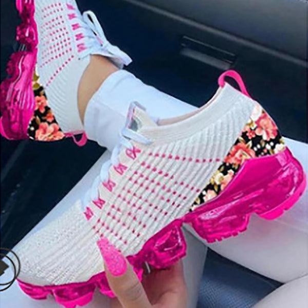 Large size women's shoes new air cushion casual shoes flying woven color matching running shoes