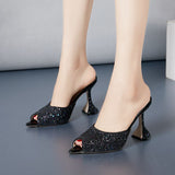 woman slipper big size shiny fish mouth wine glass with high heel slippers Shoes