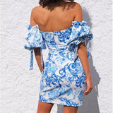 Hot New Product Wrapped Chest One-shoulder Short Skirt Sexy Halter Floral Printed Dress Stockings Shoes Dress Bikini bag