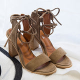 New women's shoes, high heels, suede cross straps, thick heels, all-match sandals Shoes
