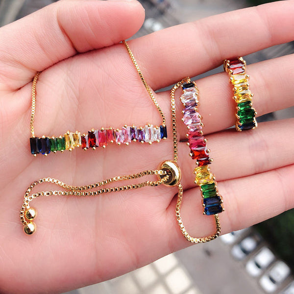 Colorful necklace pendant jewelry set bracelet ring