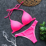 Sexy halter pure color two piece bikinis
