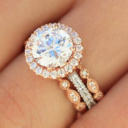 Hot Sale Fashion Zircon Couple Ring Set Birthday Gift Inlaid Diamond Three Piece Jewelry