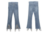 New heavy industry fringed, beaded and fur-trimmed jeans with a high waist slim and slim