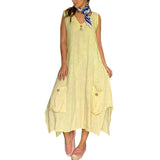 Summer new women's dress v-neck large irregular cotton dress