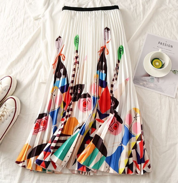 Women's hot flashes sell new fashion printed stretch waist pleated skirt