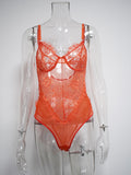 Sexy openwork mesh gauze lace jumpsuit female