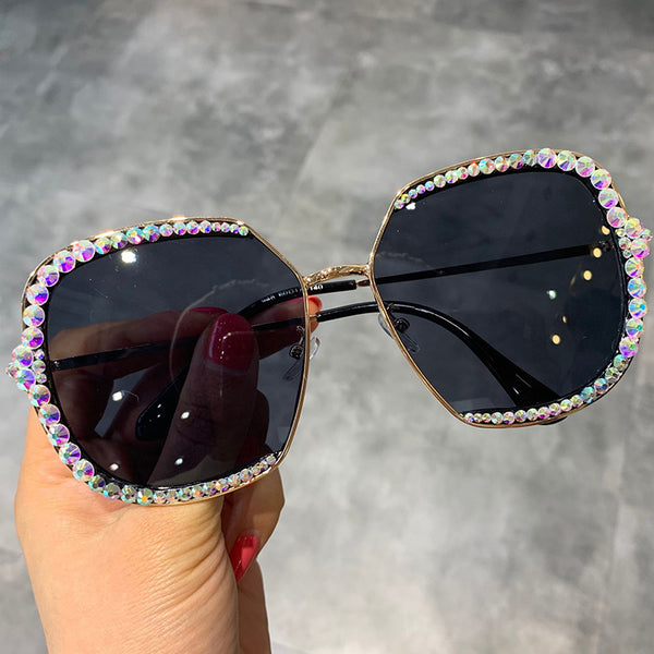 Fashion rhinestone luxury sunglasses female square oversized hand-drilled sunglasses sunglasses
