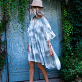 New women's tie-dye loose-fitting dress with round collar and mid-sleeve