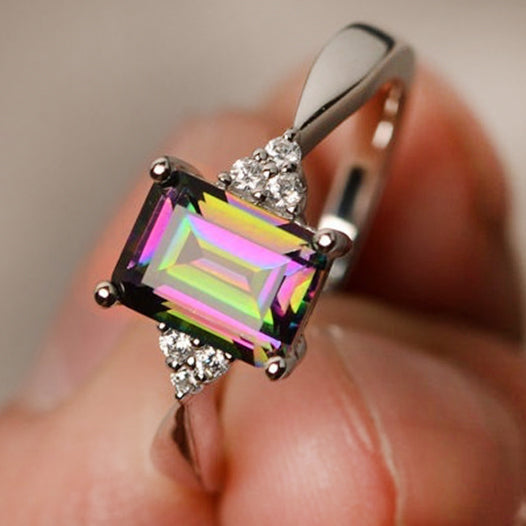 Hot selling colorful stone diamonds ring Europe and the United States creative personality set rainbow jewelry ring