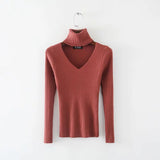 Autumn and winter new sexy hollow high-necked bottoming shirt pullover sweater