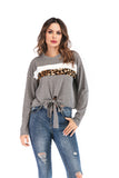 Women's New Round Neck Colorblock Leopard Long Sleeve Top