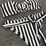 Women's split bikini stripes gathered high waist lace bikini two-piece Red