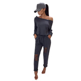 Women's spring one-line long-sleeved jumpsuits