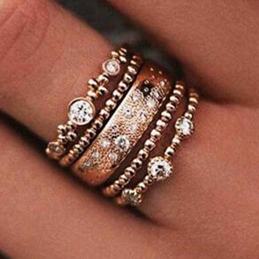 Fashionable Rose Gold Five-Piece Ring With Stacked Diamonds Precious Stone Ring Fashion Ring Ring