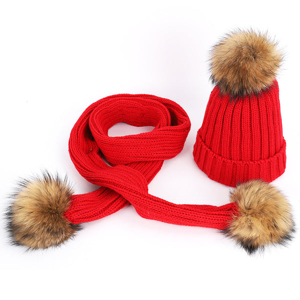 New hair raccoon hair wool hat scarf suit fashionable women autumn winter outdoor warm suit