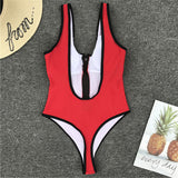 Women's one-piece swimsuit solid color zipper sexy gathered one-piece swimsuit bikini