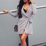 New sexy plaid long-sleeved lace-up coat dress