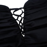 Women's long sleeve pleated sexy square collar slim skirt