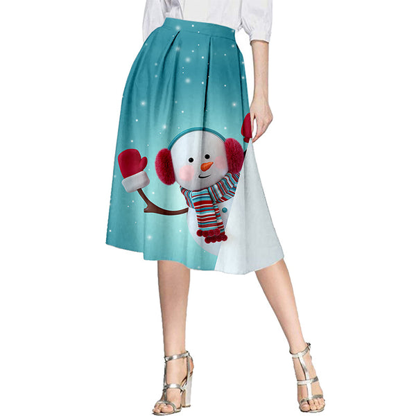 Women's new hot seller Christmas Christmas snowman print skirt