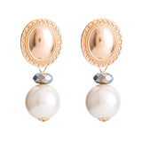 New Pearl Metal Earrings Exaggerated Big Brand Retro Earrings Women's Autumn Stud Earrings
