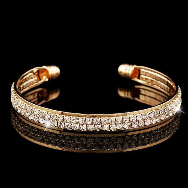 New jewelry fashion high - quality popular gold and silver diamond set 2 - row open bracelet accessories