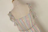 Summer new rainbow stretch chiffon strapless dress with lotus edge