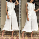 New style wide leg trousers with cotton embroidery lace with single collar and waist
