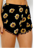 Cute Sunflower printing elastic waist shorts beach pants