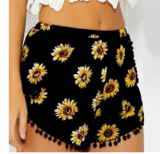 Cute Sunflower printing elastic waist shorts beach pants