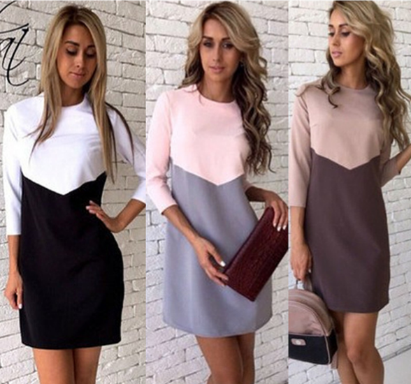 The new stitching hit color casual dress