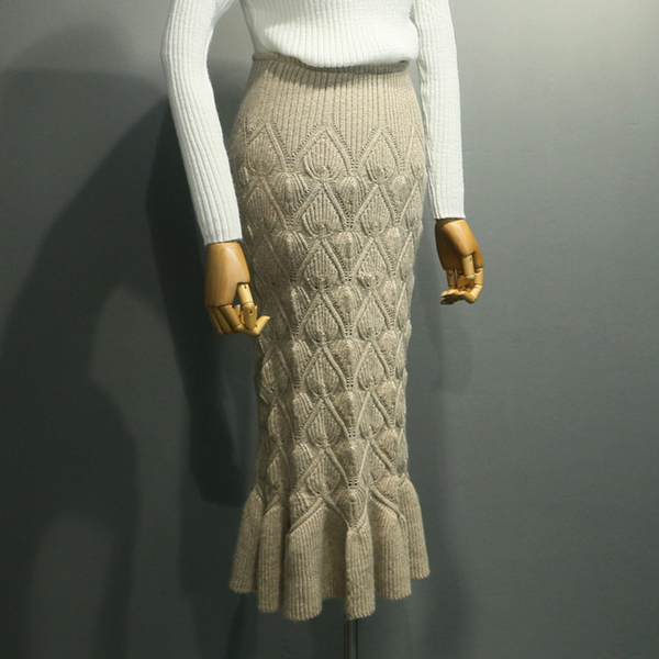 Winter new three-dimensional pattern of Link Slim was high waist thin fish skirt