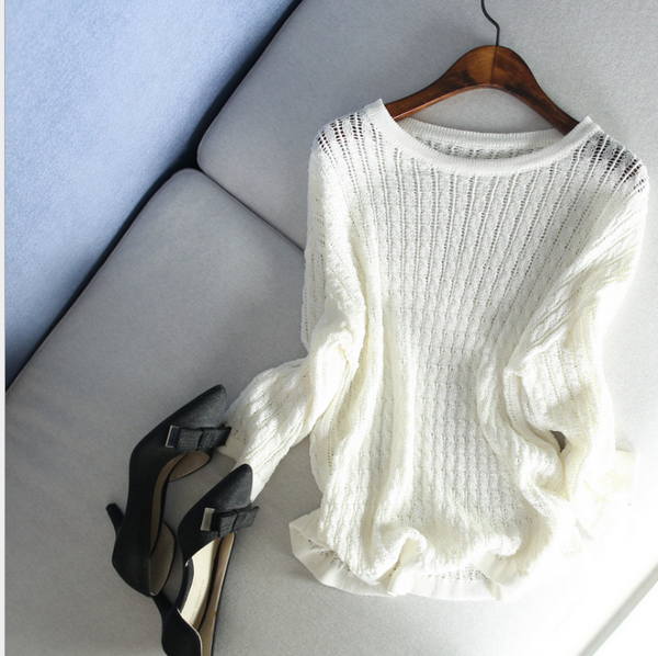 Hollow out blouse - loose big yards show thin coat bask - knit unlined upper garment unlined upper garment White