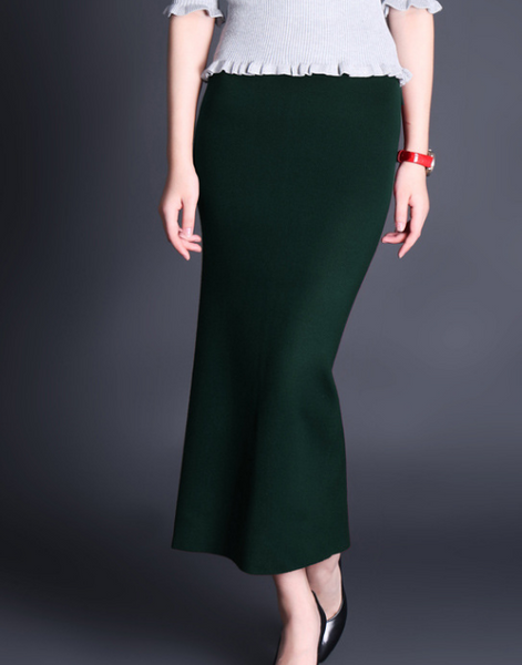 Solid color after the split knit package hip skirt - step skirt skirts Green