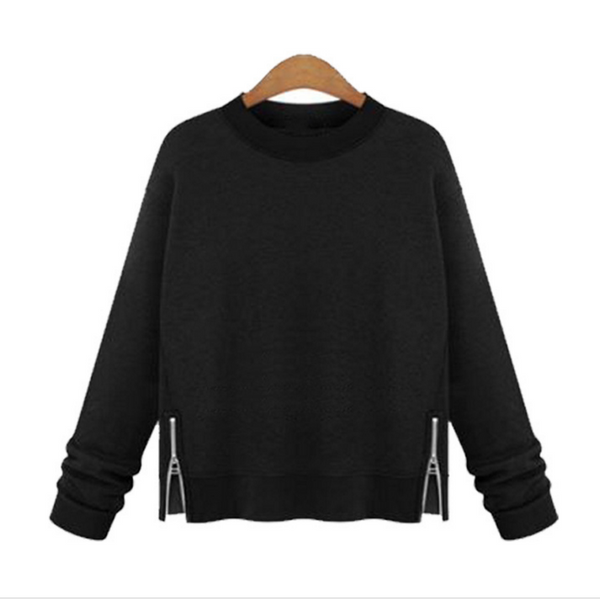 Hot long sleeve zipper open sides round neck sweater