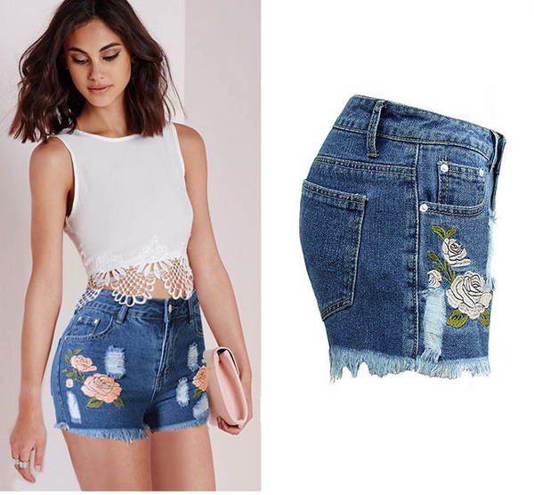 Hot sale fashion  embroidery  show thin Rural wind shorts