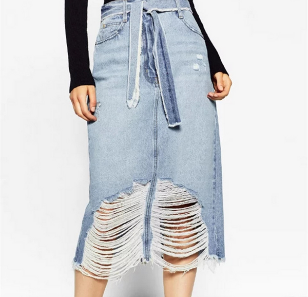 New fashion Knot hole skirts female high waist jeans dress