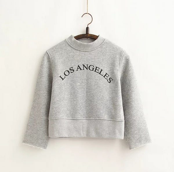 Fashion letters print Short section sweater high neck gray women top