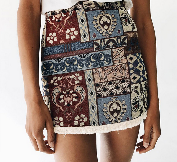 Fashion Sexy Retro geometric flower print tassel skirt