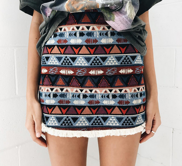 Fashion Sexy Retro geometric print tassel skirt