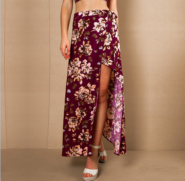 New fashion sexy print flower side open long skirt