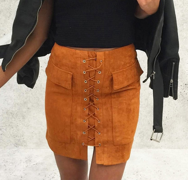 Fashion sexy lace up type double pocket package hip skirt