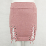 Sexy fashion Suede  side lace up type hollow skirt