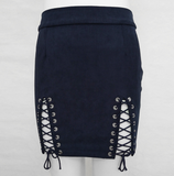 Sexy fashion Suede  side lace up type hollow skirt