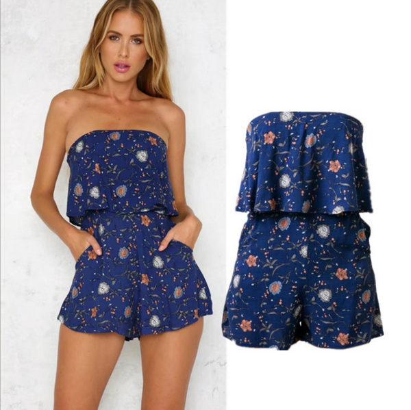 New Fashion Sexy Off Shoulder Strapless Print Show Thin Long Sleeve Romper