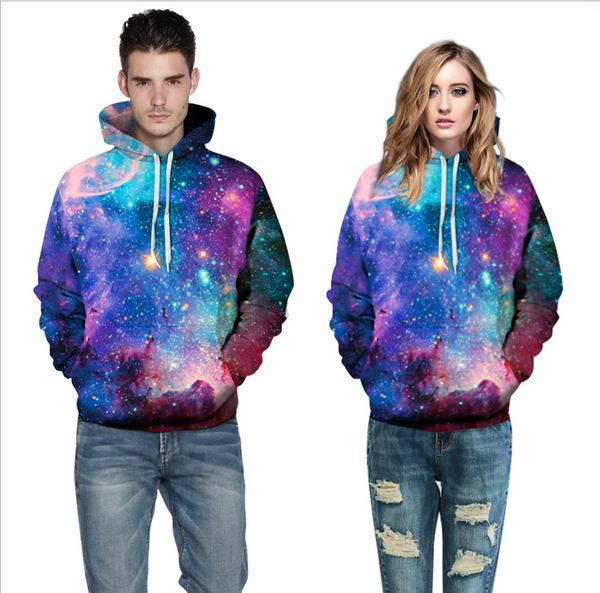 The new fashion digital printing starry sweater large size hooded sweater
