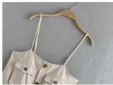 Lace-up waist strap thin shoulder strap shorts EASY fashion pocket button cotton and linen jumpsuit
