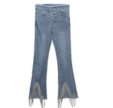 New heavy industry fringed, beaded and fur-trimmed jeans with a high waist slim and slim